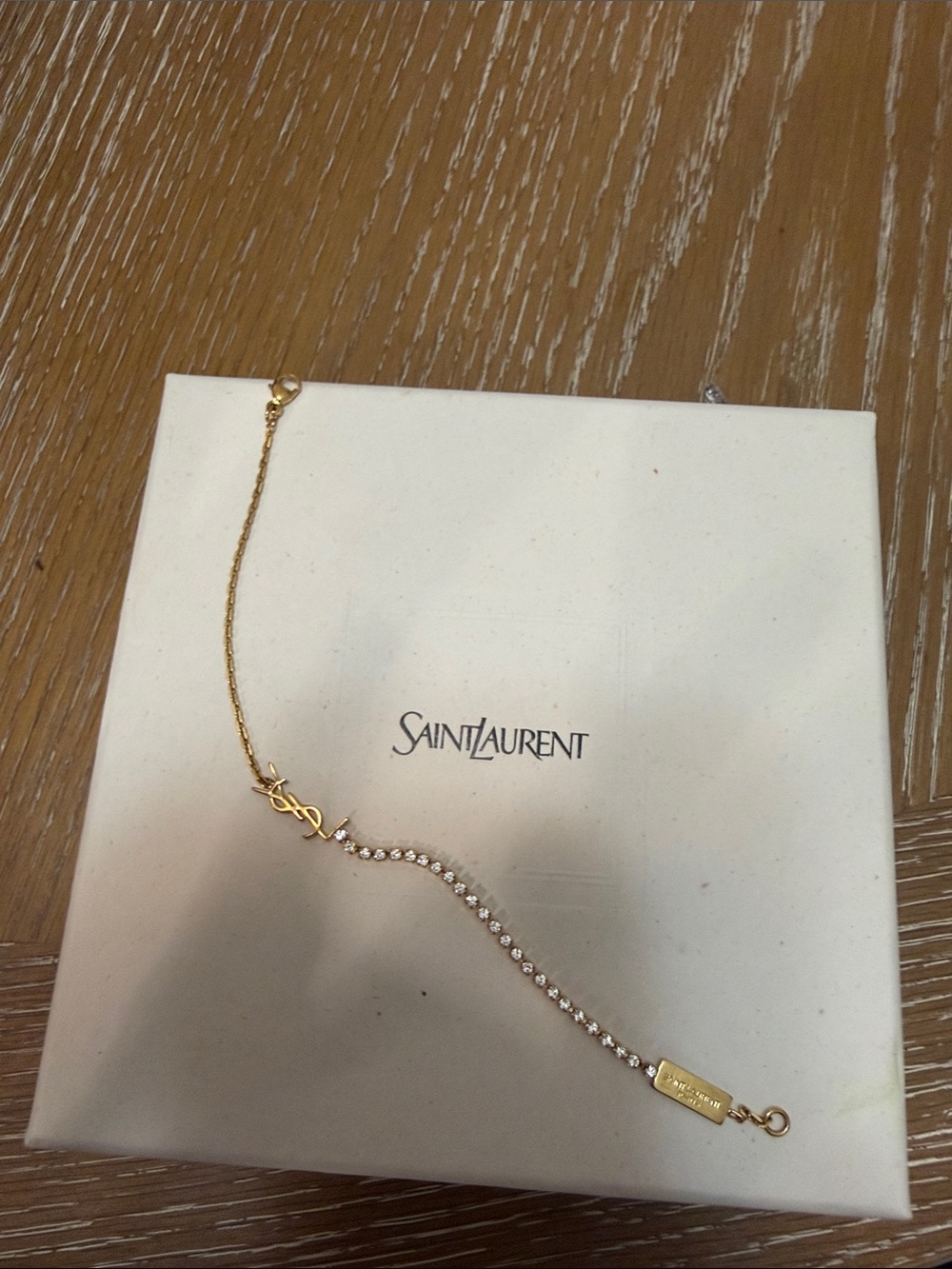 Saint Laurent Gold-Tone Crystal and Logo Chain Bracelet